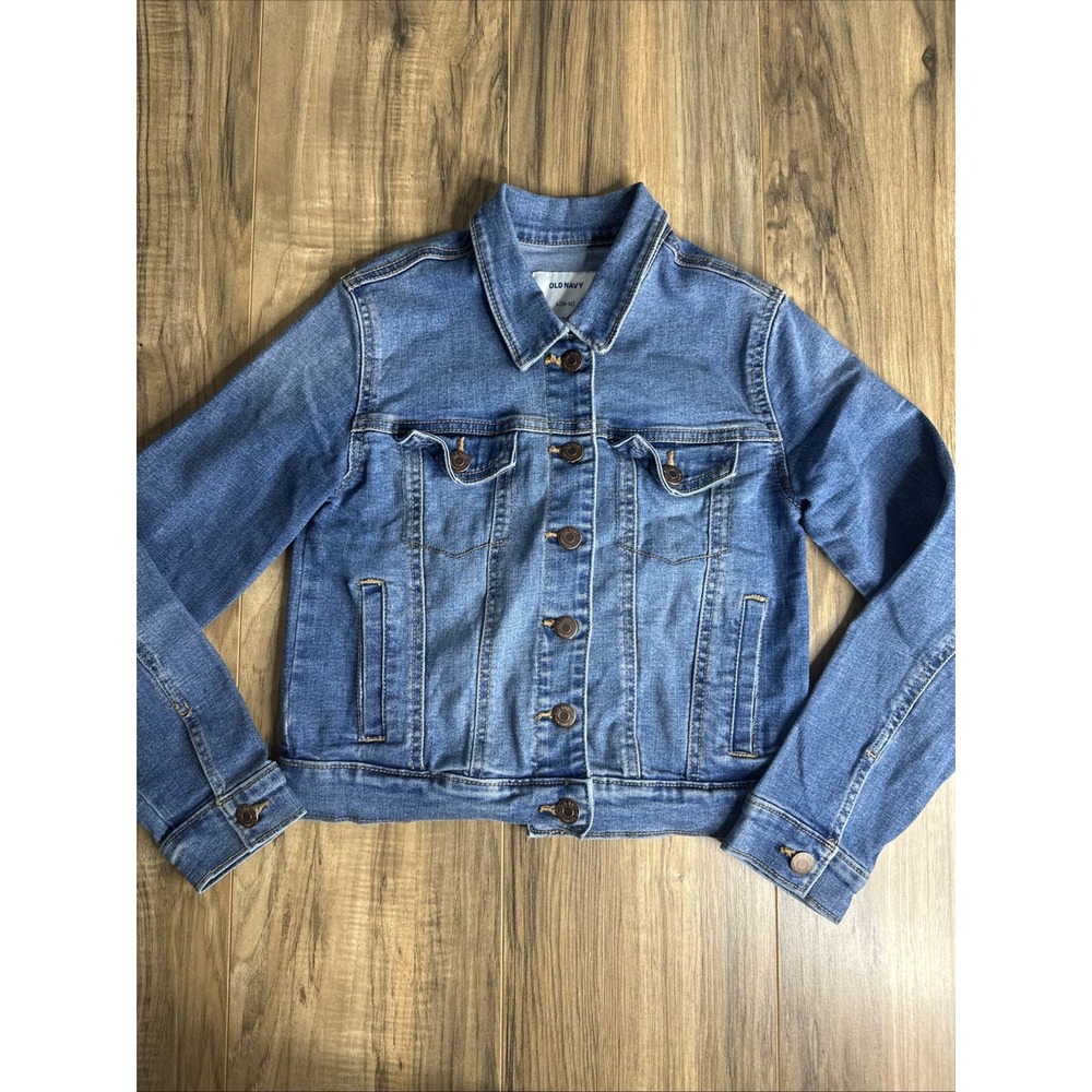 Old Navy Girls Med Wash Denim Button Up Blue Jean Jacket, Size L (10-12)